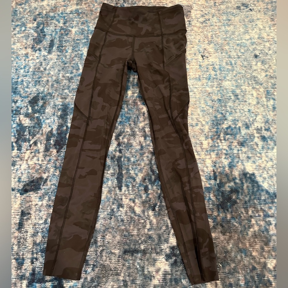 Lululemon Fast and Free High Rise Black Camo Leggings